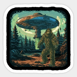 Bigfoot and UFO Flying Saucer Sticker